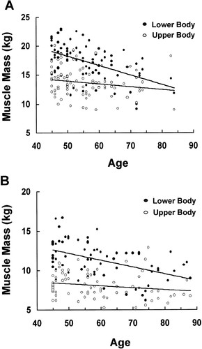 上半身と下半身の筋肉量と年齢の関係